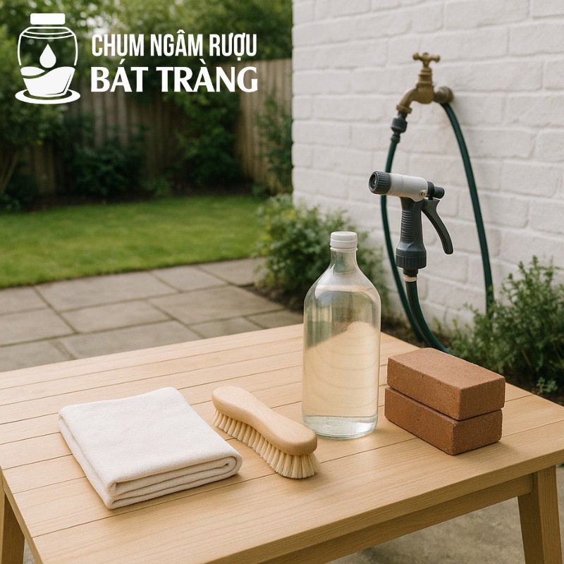 Dụng cụ chuẩn bị vệ sinh chum đựng rượu