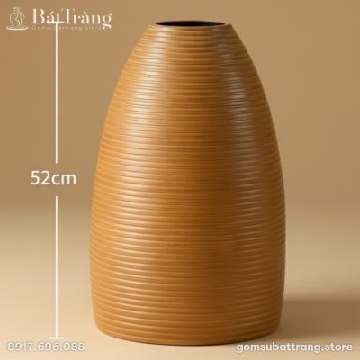 Bình hoa gốm Bát Tràng dáng chuông nâu vàng vân...