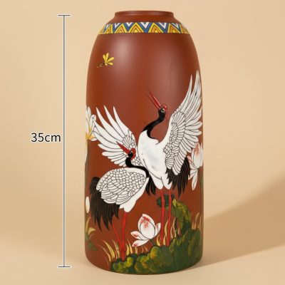 Kích thước Bình Hoa Gốm Dáng Chuông Vẽ Sen Hạc Bát Tràng ST-BH04