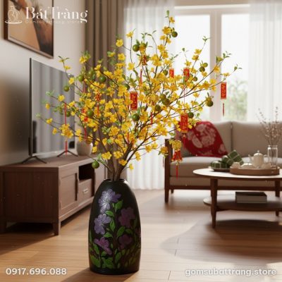 Kích thước Lọ Hoa Dáng Chuông Họa Tiết Hoa Tím Bát Tràng ST-BH06