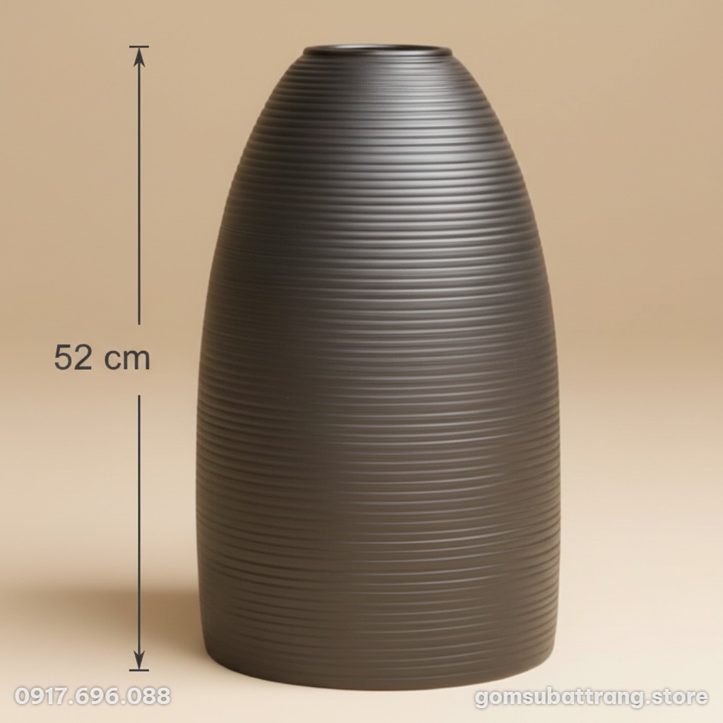 Kích thước Lọ Hoa Dáng Chuông Vân Sọc Men Đen Bát Tràng ST-BH01