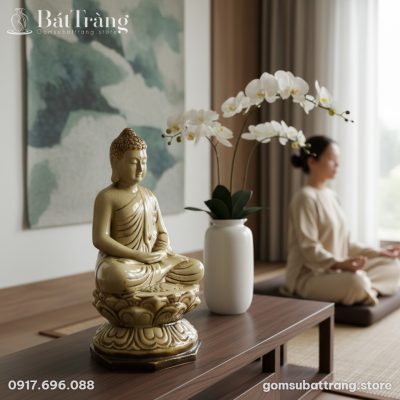 cận cảnh Tượng Phật Thích Ca men rạn Bát Tràng ...