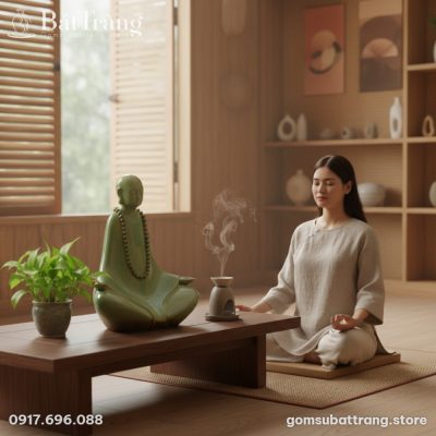 Tượng Phật Thiền Định Men Ngọc An Lạc Bát Tràng ST-TG03