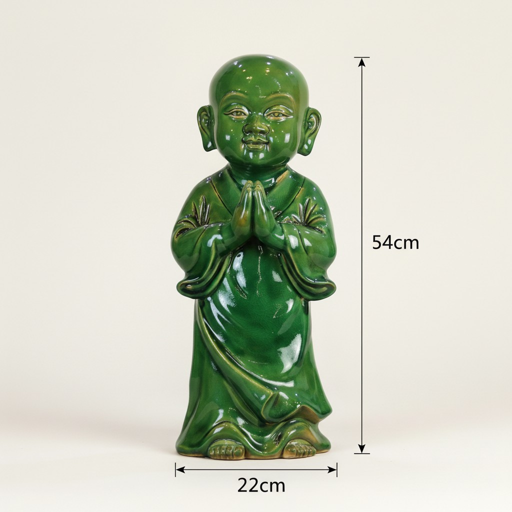 Kích thước Tượng Tiểu Sư Chắp Tay An Nhiên Men Xanh Ngọc ST-TG01