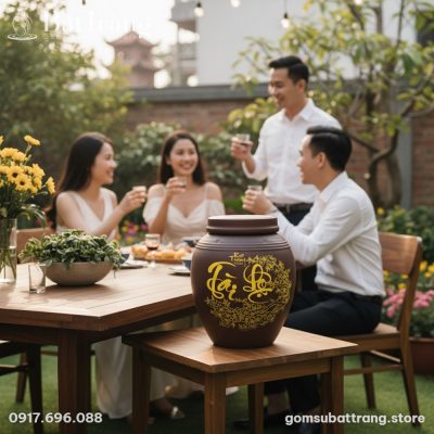 Chum Ngâm Rượu Bát Tràng Họa Tiết Tài Lộc Hoa Mai ST-CR01