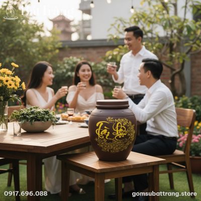 cận cảnh Chum ngâm rượu Bát Tràng 30L họa tiết ...