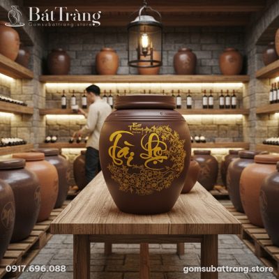 cận cảnh nổi bật là chum ngâm rượu họa tiết hoa...