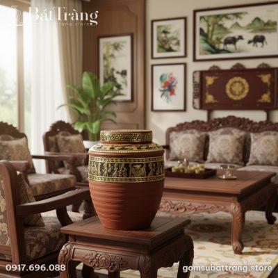 góc chụp cận cảnh Chum ngâm rượu Đông Sơn Âu Lạ...