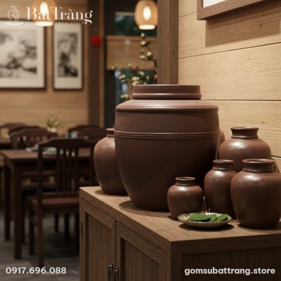 Chum sành ngâm rượu 120L đặt trang trọng trên s...