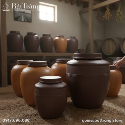 Cận cảnh chiếc chum sành 20L màu nâu đất tự nhi...