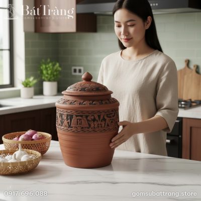Hũ Gạo Khắc Nổi Đông Sơn Âu Lạc Gốm Bát Tràng ST-HG02