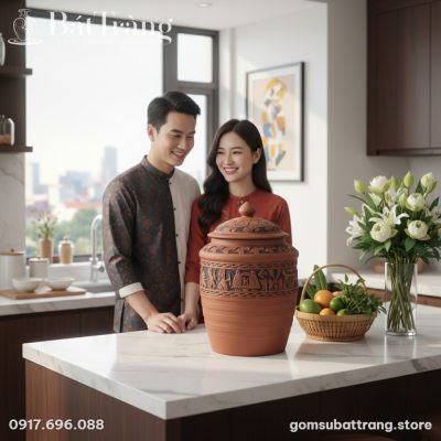 Góc nhìn cận cảnh hũ gạo gốm Đông Sơn ST-HG02, ...