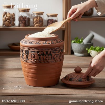 cận cảnh Hũ gạo gốm Đông Sơn ST-HG02 kích thước...