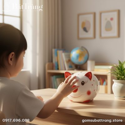 cận cảnh chú lợn đất Bát Tràng chấm bi tai đỏ ...