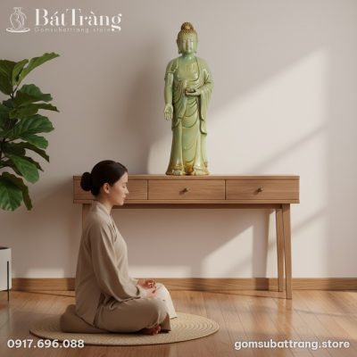 cận cảnh tượng Phật A Di Đà men ngọc cao 70cm đ...