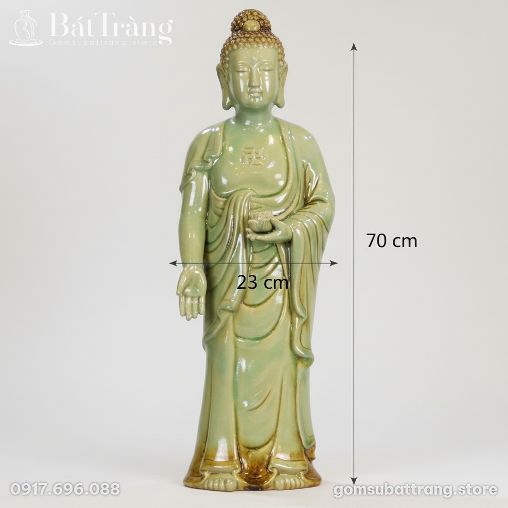 Kích thước Tượng Phật A Di Đà Đứng Thanh Tịnh Men Ngọc Rạn ST-TG04