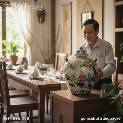 cận cảnh Chiếc vò rượu Bát Tràng kích thước lớn...