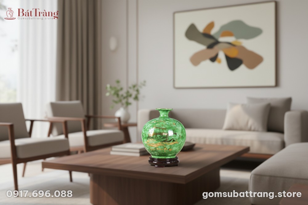 Bình hút lộc Thuận Buồm Xuôi Gió xanh ngọc vẽ v...