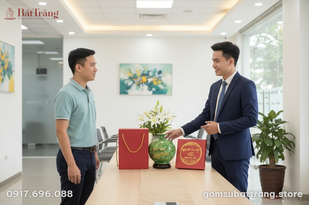 Bình hút lộc Thuận Buồm Xuôi Gió xanh ngọc vẽ v...