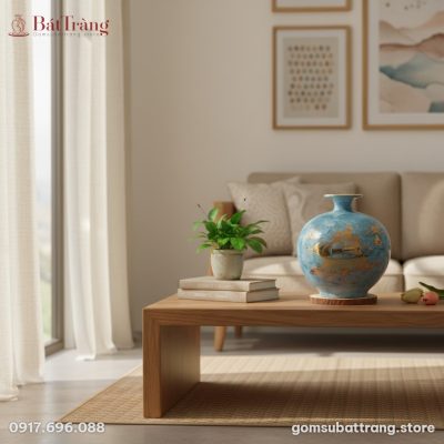 Bình hút lộc gốm sứ Bát Tràng vân đá xanh dương...