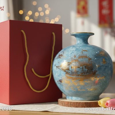 Cận cảnh bình hút lộc gốm sứ Bát Tràng vân đá x...