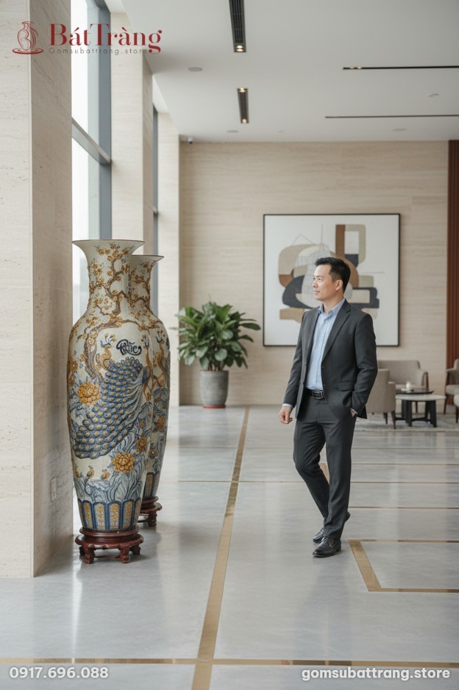 Cặp lục bình Bát Tràng men rạn công đào, màu xa...