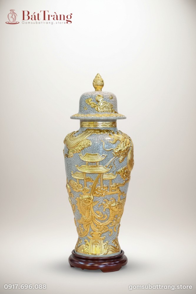 Chóe thờ men rạn dát vàng Cá Chép Vượt Vũ Môn ST_CT02