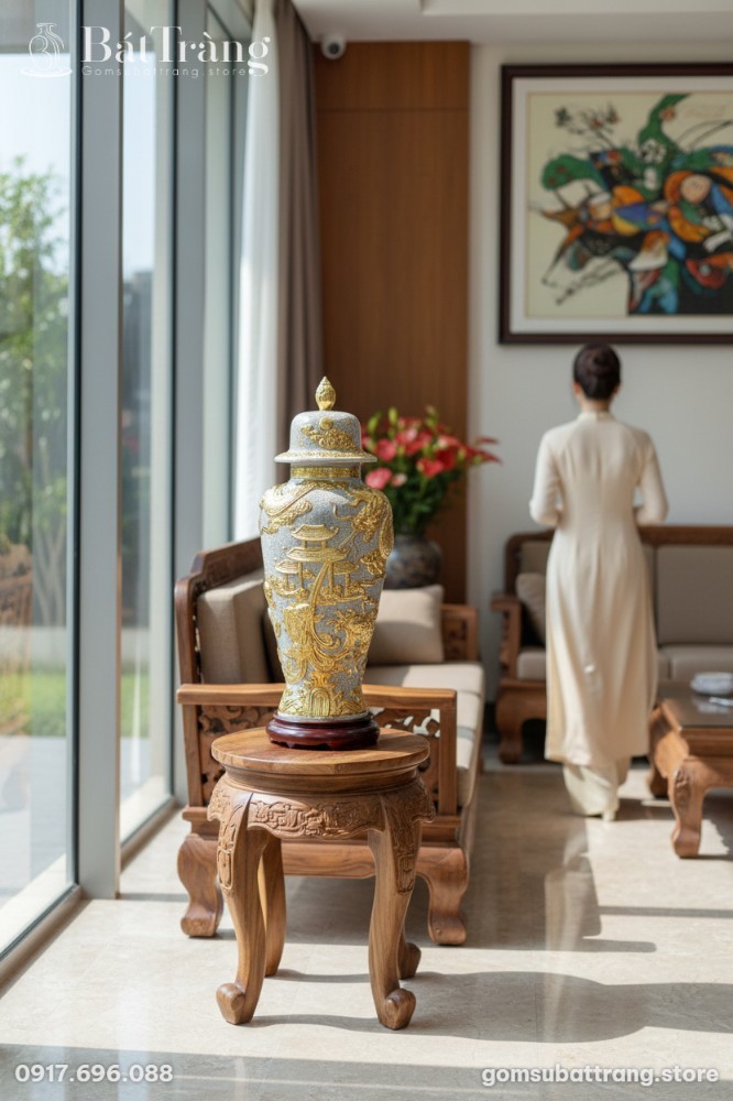 Chóe thờ men rạn dát vàng cao 80cm đặt uy nghi ...