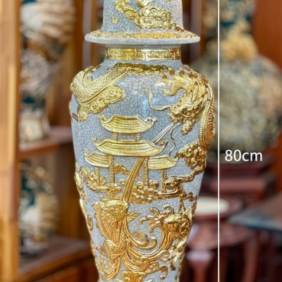 Kích thước Chóe thờ men rạn dát vàng Cá Chép Vượt Vũ Môn ST_CT02