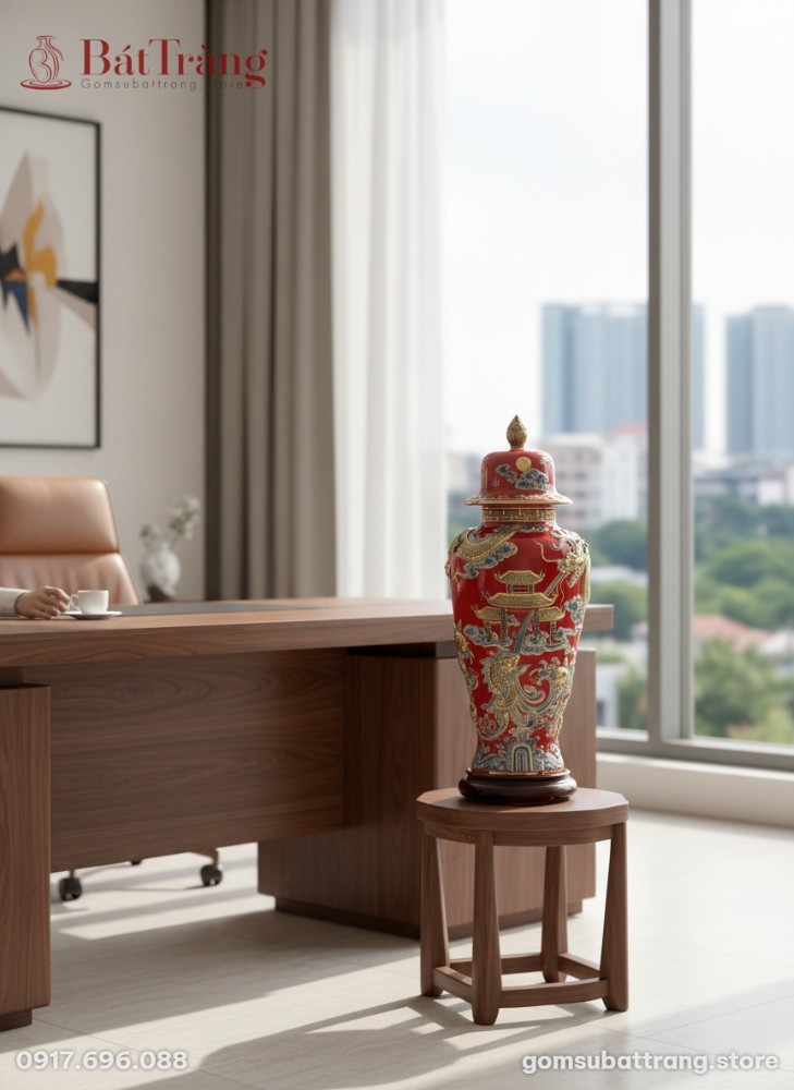 Chóe gốm sứ Bát Tràng men đỏ dát vàng cao 80cm ...