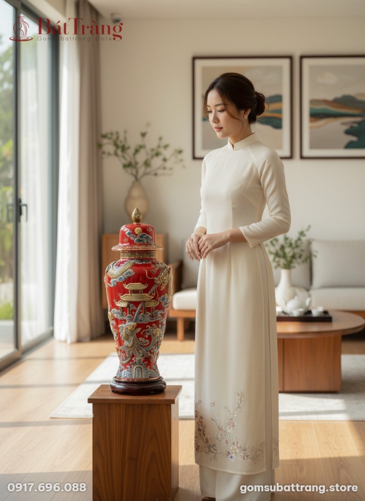 Chóe gốm sứ Bát Tràng men đỏ dát vàng cao 80cm ...