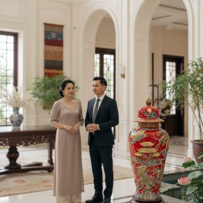 Chóe gốm sứ Bát Tràng men đỏ, với họa tiết 'Cá ...