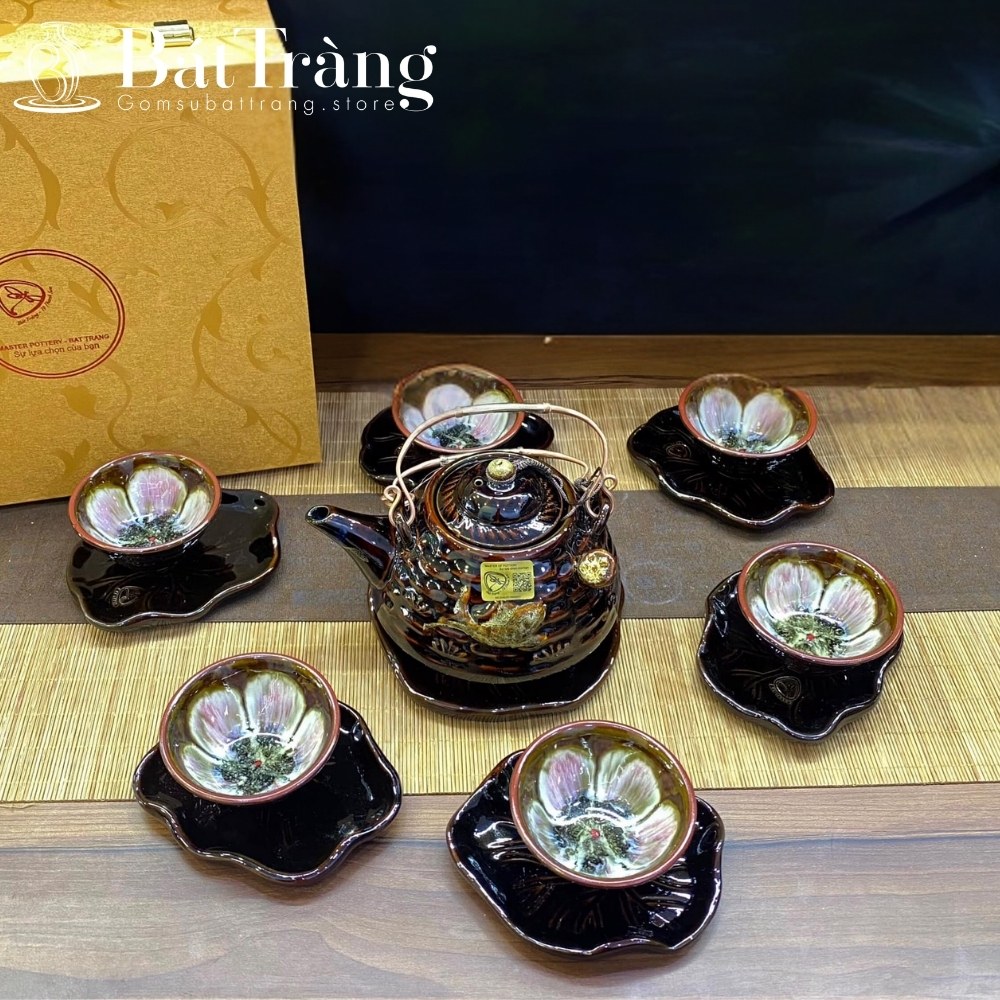 Ấm chén men hỏa biến Bát Tràng