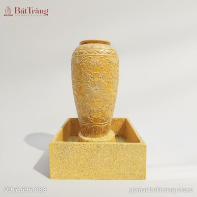 Chum nước men hoàng thổ khắc nổi hoa dây ST-CN06