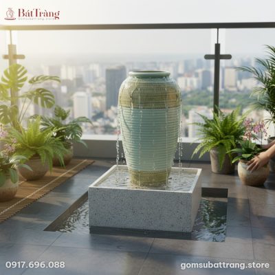 Tiểu cảnh nước phong thủy với chum ST-CN04 làm ...