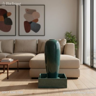 Một chum nước men xanh coban hỏa biến Bát Tràng...