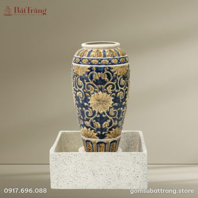 Chum nước men xanh vàng hỏa biến khắc nổi hoa dây ST-TN02