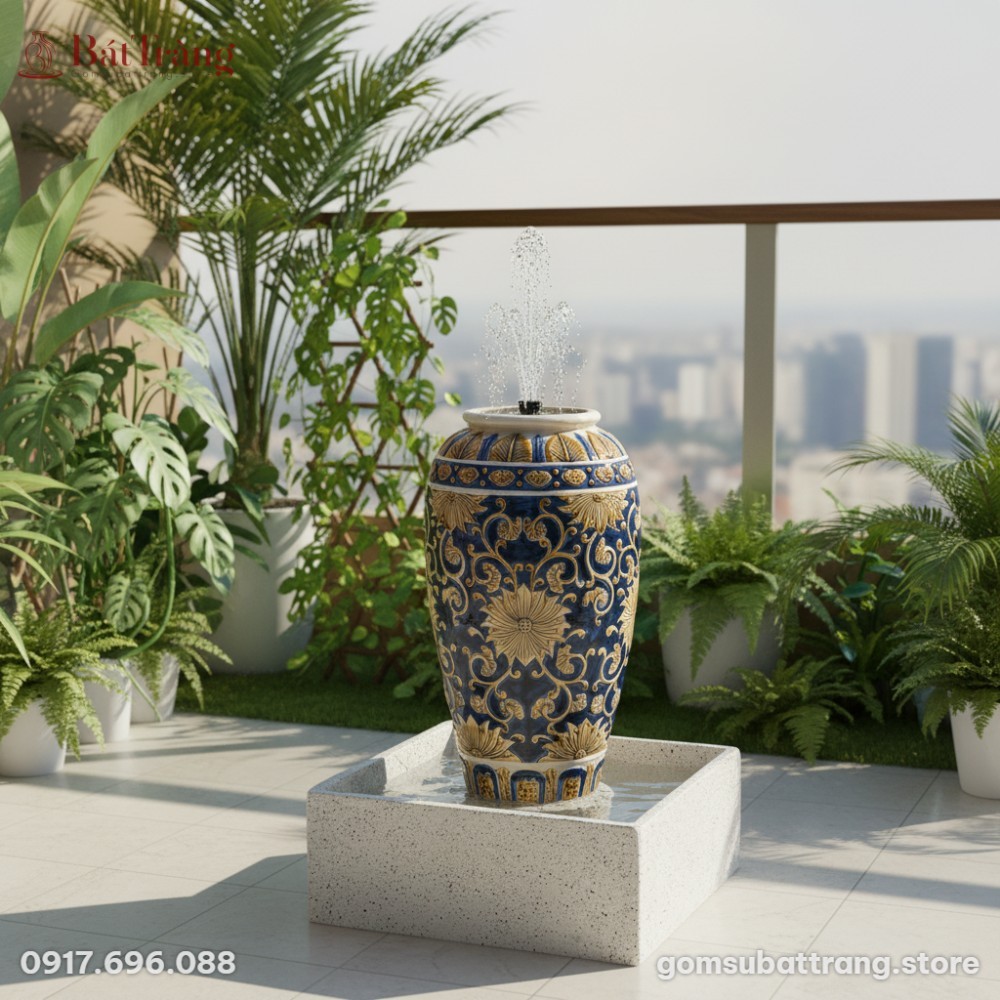 Chum gốm sứ men xanh vàng hỏa biến cao lớn đặt ...