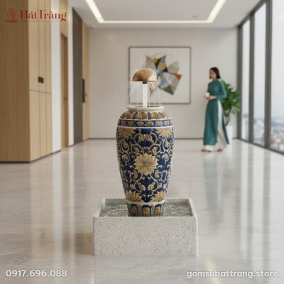 Chum gốm sứ men xanh vàng hỏa biến đặt trang tr...