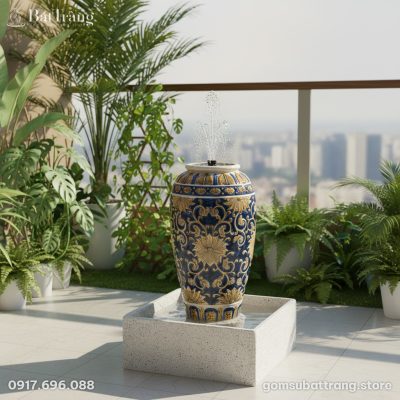 Chum gốm sứ men xanh vàng hỏa biến cao lớn đặt ...