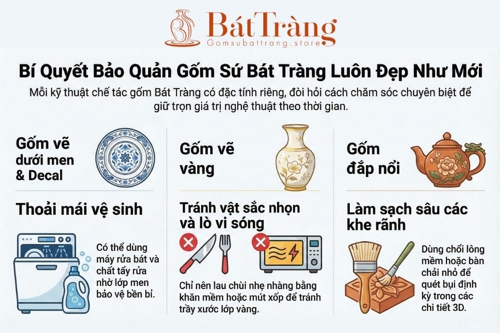 Cách bảo quản họa tiết trên gốm sứ Bát Tràng