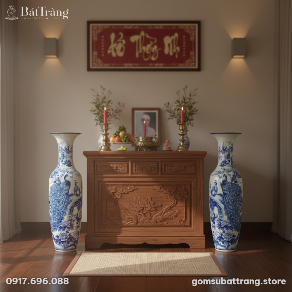 Không gian phòng thờ trang nghiêm và ấm cúng tr...