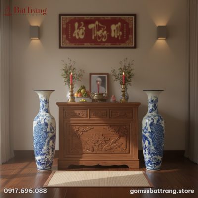 Không gian phòng thờ trang nghiêm và ấm cúng tr...