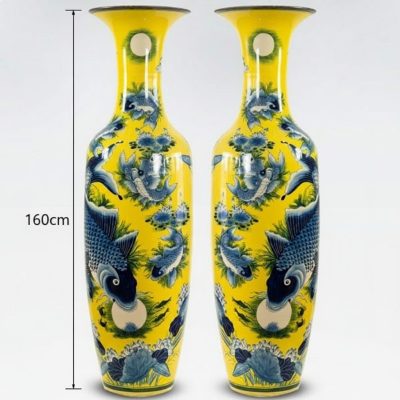 Kích thước Lục bình Bát Tràng hoạt tiết sen chép men vàng BT-LB02