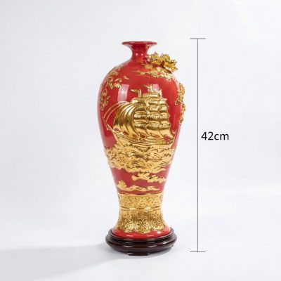 Kích thước Mai bình Thuận Buồm Xuôi Gió dát vàng màu đỏ ST-MB03