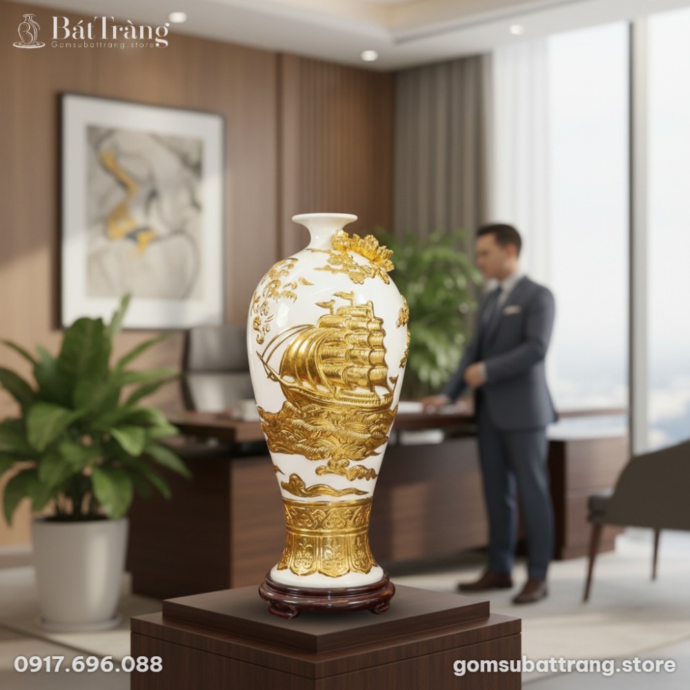 Mai bình Thuận Buồm Xuôi Gió dát vàng 52cm đặt ...