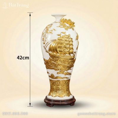 Kích thước Mai bình Thuận Buồm Xuôi Gió dát vàng màu trắng BT_-MB02