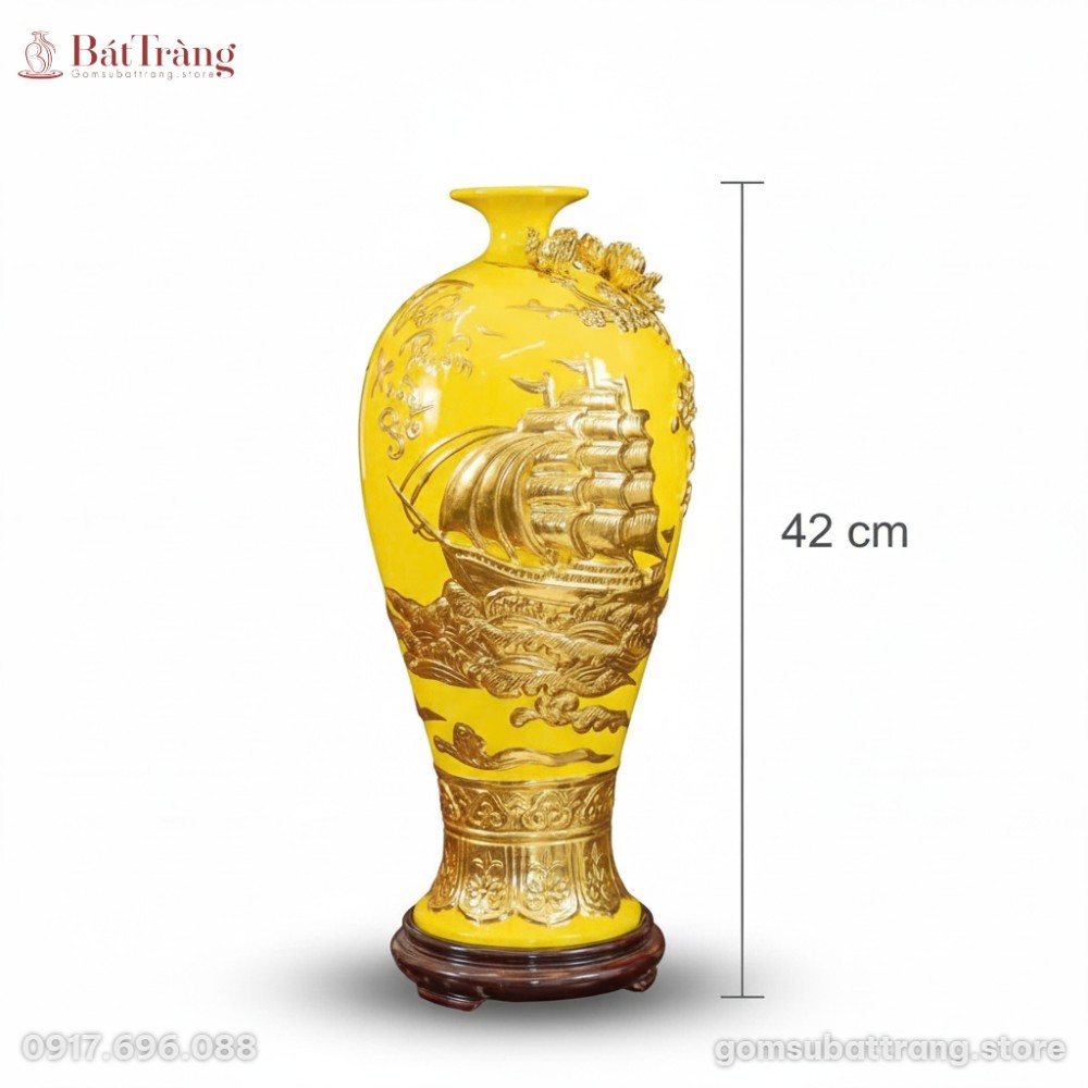 Kích thước Mai bình Thuận Buồm Xuôi Gió dát vàng màu vàng ST-MB05