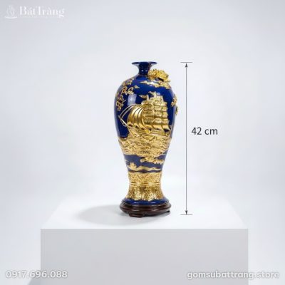 Kích thước Mai bình Thuận Buồm Xuôi Gió dát vàng màu xanh coban ST-MB01