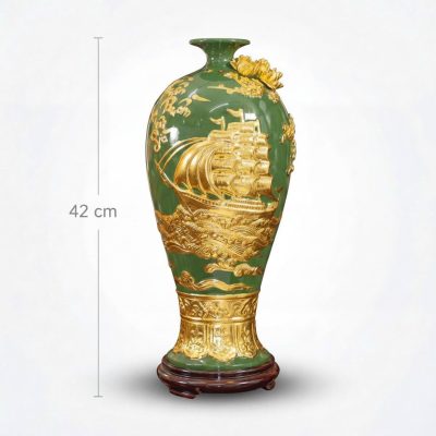 Kích thước Mai bình Thuận Buồm Xuôi Gió dát vàng màu xanh lá ST-MB04